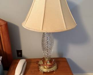 Two Waterford crystal pineapple table lamp with a brass base and a pleated shade