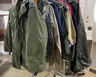 Lots of Vintage Militaria Jackets, Jump Suits, Etc.