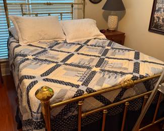 Antique brass bed and clean bedding. Sealed to prevent tarnish tarnish. Mattress is queen