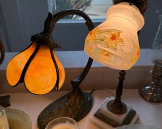 Gorgeous Bronze base and marble base antique desk lamps