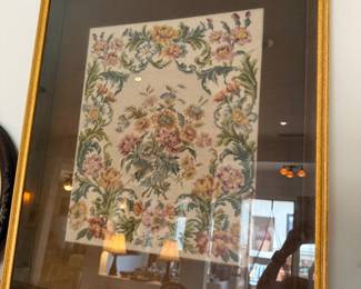 Shadow boxed Needlepoint piece created during WW1 while clients father was away fighting the war....his Mother was also quite talented!