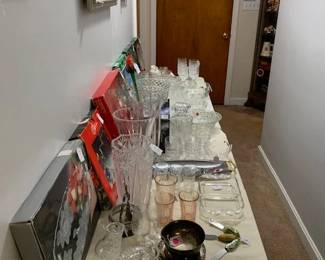 Crystal glassware, stainless steel servingware, cake servers, spoons, platters, vases, water glasses, wine glasses, trays and more. 