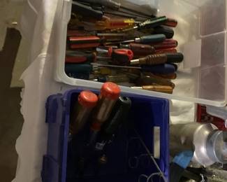 Screw drivers, Phillips head, hand tools priced to MOVE!! Wrenches, clamps, buckets and buckets of tools!