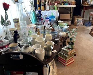 Vases, cups, candy dishes, boxes, holiday decor, cocks, wine, champagne, liquors, mugs, and more. All priced to move!