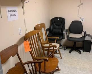 Rocking chairs, wooden chairs, desk chairs, rolling chairs.  