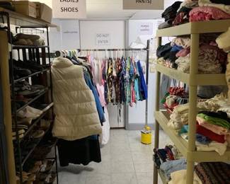 Ladies shoes, pajamas, tops, pants and more all organized ready for your shopping pleasure! 