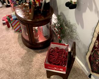 Beaded garland, wooden Christmas decor, and more. 