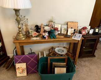 Picture frames, lamps, candlesticks, candelabra, horses, Beanie Babies, religious decor, crosses, framed pictures and art, signs, 
