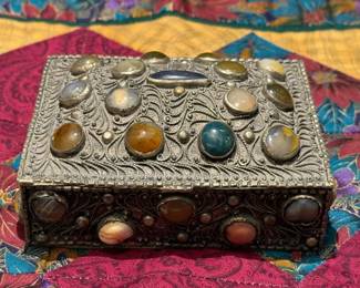 Silver Trinket Box Adorned Polished Cabochon Stones
