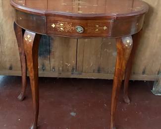 Brass Inlay Demilune Table