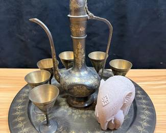 Etched Brass Turkish Coffee Set