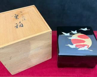 Japanese Black Lacquer Crane Box