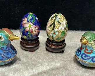 Cloisonne Bird Trinket Boxes And Eggs