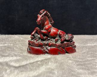 Chinese Red Resin Horse Carving