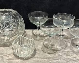 Crystal Rose Bowl And Glasses