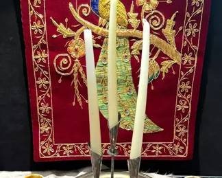 PeacockThemed Tapestry, Silver Candle Holder More