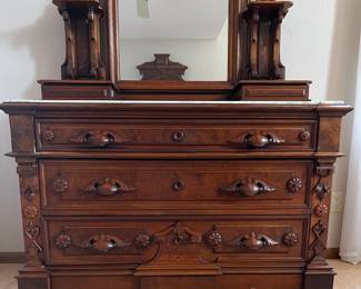 Victorian Renaissance Revival Bed and Dresser Mahogany