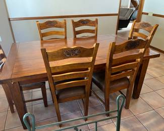 Wood Dining Table w 6 Ladderback Chairs w Upholstered Seats
