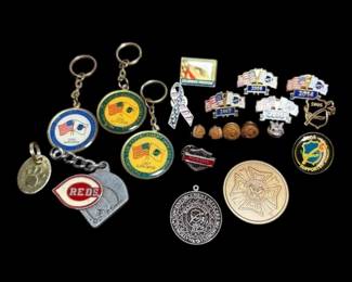 Vintage Pins And Key Chains, Some With 14k Gold Top