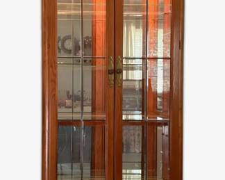 Wooden Beveled Glass Curio Cabinet Lights Up
