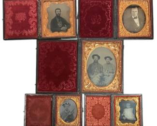 Antique Victorian Tintype Photo Cases Including Civil War Soldiers