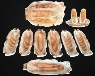 Vintage Ceramic Corn On The Cob Serving Dishes and Salt Pepper Set 