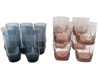 Libbey Pink Imperial Plum  Blue Apollo Drinking Glasses