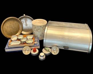 Vintage Aluminum Bread Box, Pie Plates, Cookie Cutters
