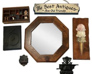 Vintage Wall Decor Cast Iron Matchstick Holder, Nail String Art, Mirror,  More