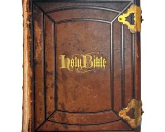 006 Antique 1800s Leather Bound Bible with Brass Clasps