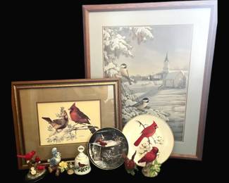 Signed Numbered Bird Art Prints, Cardinal Figurines,  Decorative Plates