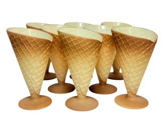 8 Vintage Glass Waffle Cone Ice Cream Cups