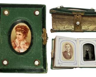 002 Antique Victorian Photo Album with Brass Latch Tintype  Carte de Visite Photos