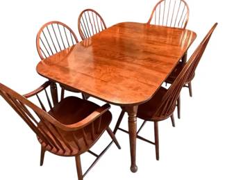 009 Ethan Allen Wooden Dining Table w 6 Chairs Leaf Extensions