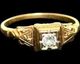 003 Art Deco 14k Gold Ring with 0.10ct Diamond 1.56g