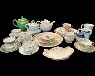 Gold Floral China Teacups, Teapots,  Plates
