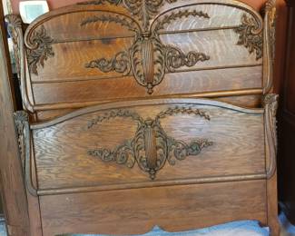 Hand made tiger oak full size bed.