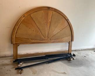 Vintage Modern Arched Rising Sun Patterned Headboard And Rattan Headboard