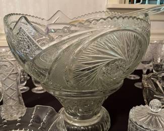 Slewed Horseshoe Crystal Punchbowl and cups