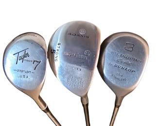 Taylor Made 7, Adams Tight Lies 5 and Dunlop Seve Ballesteros Gold 3 Woods