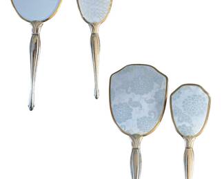 Vintage Gold Tone Vanity Mirror and Brush 