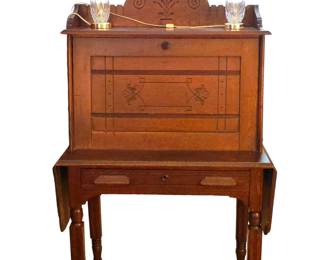 Antique Eastlake Oak Desk with Drop Leaf sides
