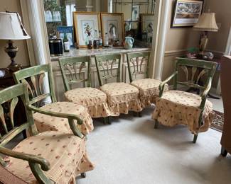 $525.00 - Dining Chairs by Banks, Coldstone Co French Country - 4 Chairs and 2 Captain Chairs - Includes Seat Covers