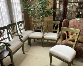 $525.00 - Dining Chairs by Banks, Coldstone Co French Country - 4 Chairs and 2 Captain Chairs - Includes Seat Covers