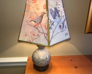 $38.00 - Bird/Floral Lampshade with Crackle Ceramic Base