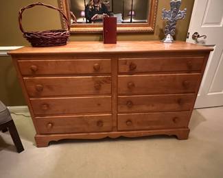 $95 - Wooden Double Dresser Light Brown Finish - 56”L x 19”W x 34”T