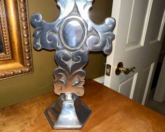$20.00 - Shiny Metal Cast Aluminum Freestanding Cross - 14"