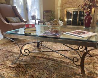 $325.00 - Large Glass Coffee Table with Brass Base 51” x 35” x 21.5T