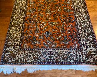 $695.00 Hand woven oriental carpet. Hunt scene in excellent condition 60+ years old. 72”&48”
