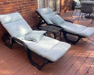 $58.00/each - Outdoor Adjustable Plastic Patio Lounge Chair with Cushions **one chair has crack**